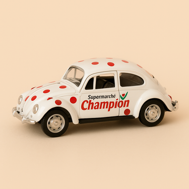 Photo professionnelle de la voiture miniature Volkswagen Coccinelle Supermarche Champion Tour De France 2001 - Image clean haute qualité
