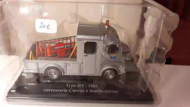 Voitures Miniatures Citroën type HY gris de 1966 carrosserie Currus à double cabine avec panneaux de chantier - Bernard Miniatures