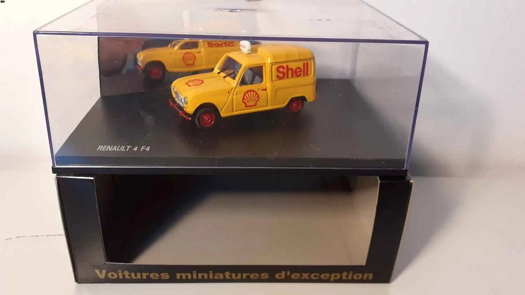Voitures Miniatures Renault 4F4 jaune avec logo SHELL (boite rectangle) - voiture miniature d'exception - Bernard Miniatures