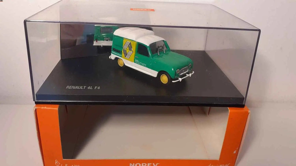 Voitures Miniatures Renault 4L F4 fourgonnette verte et blanche avec logo RENAULT (boite rectangle orange) - Bernard Miniatures